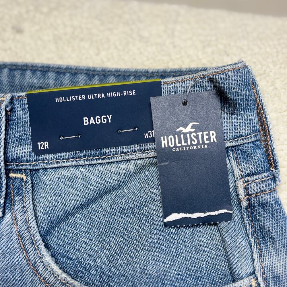 Hollister Jeans Womens 12R W31 Ultra High Rise Baggy Light Wash Streetwear NWT - Picture 3 of 11